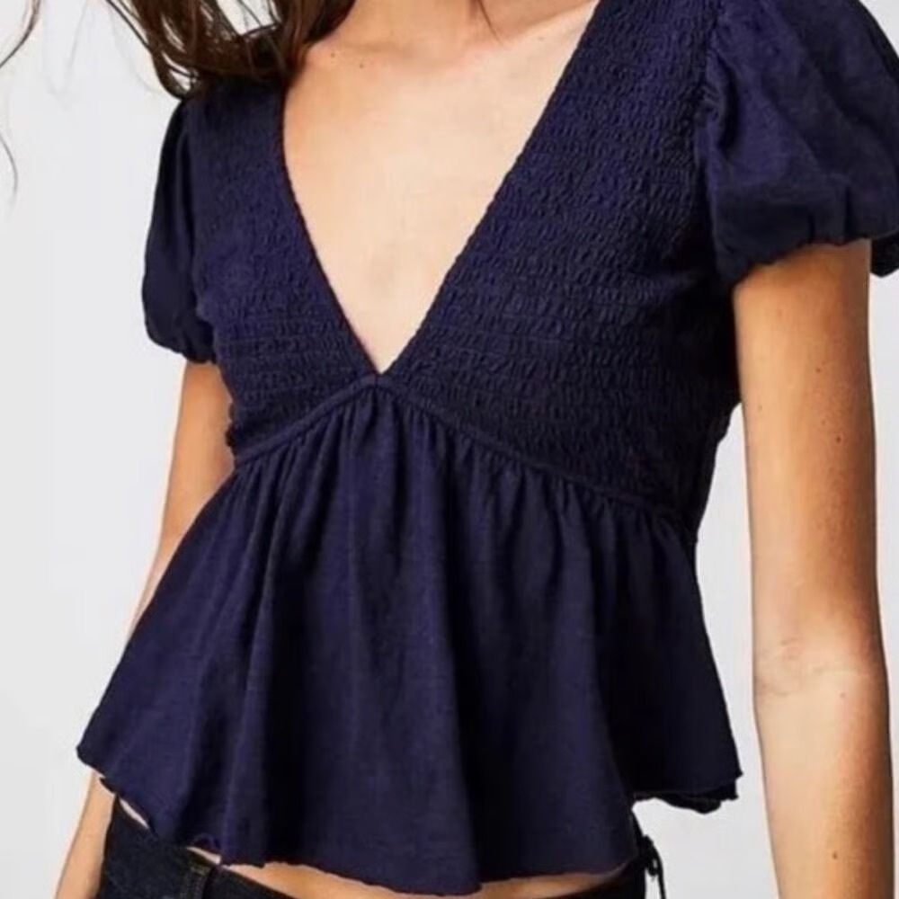 NWT 😇 Free People Charlotte Blouse in Evening Eclipse Size L